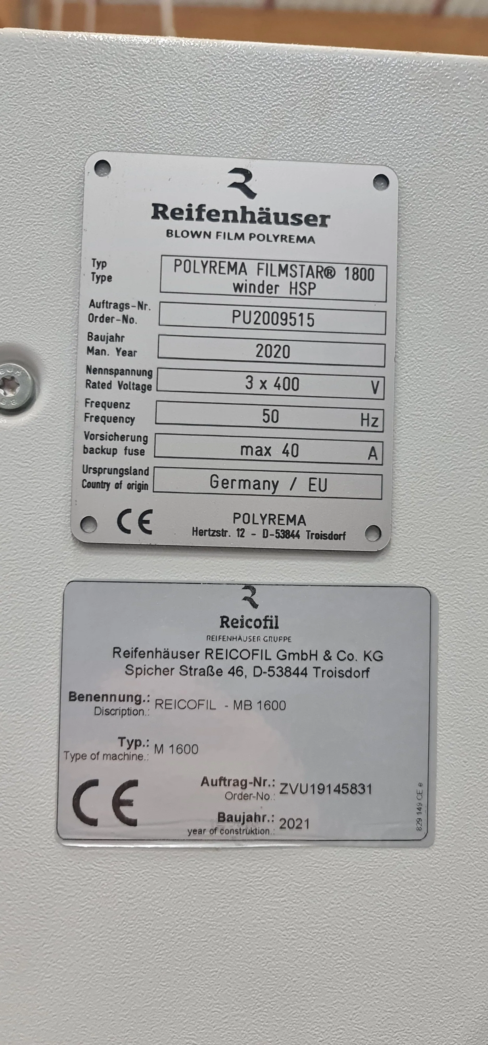 Reifenhäuser nameplate on a line component