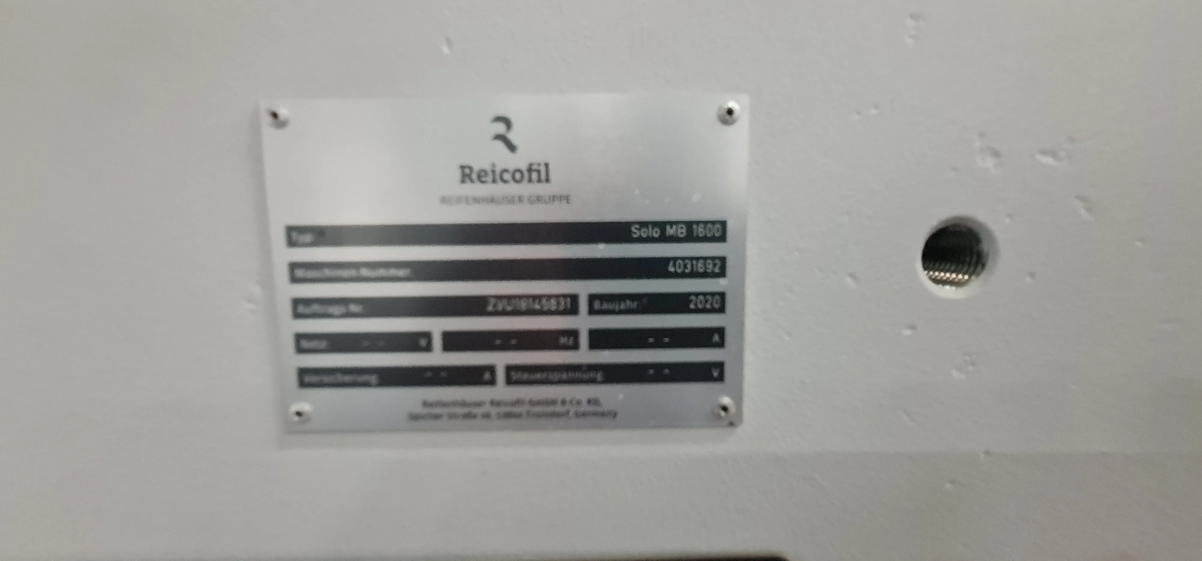 Reicofil Solo MB 1600 nameplate on the die assembly