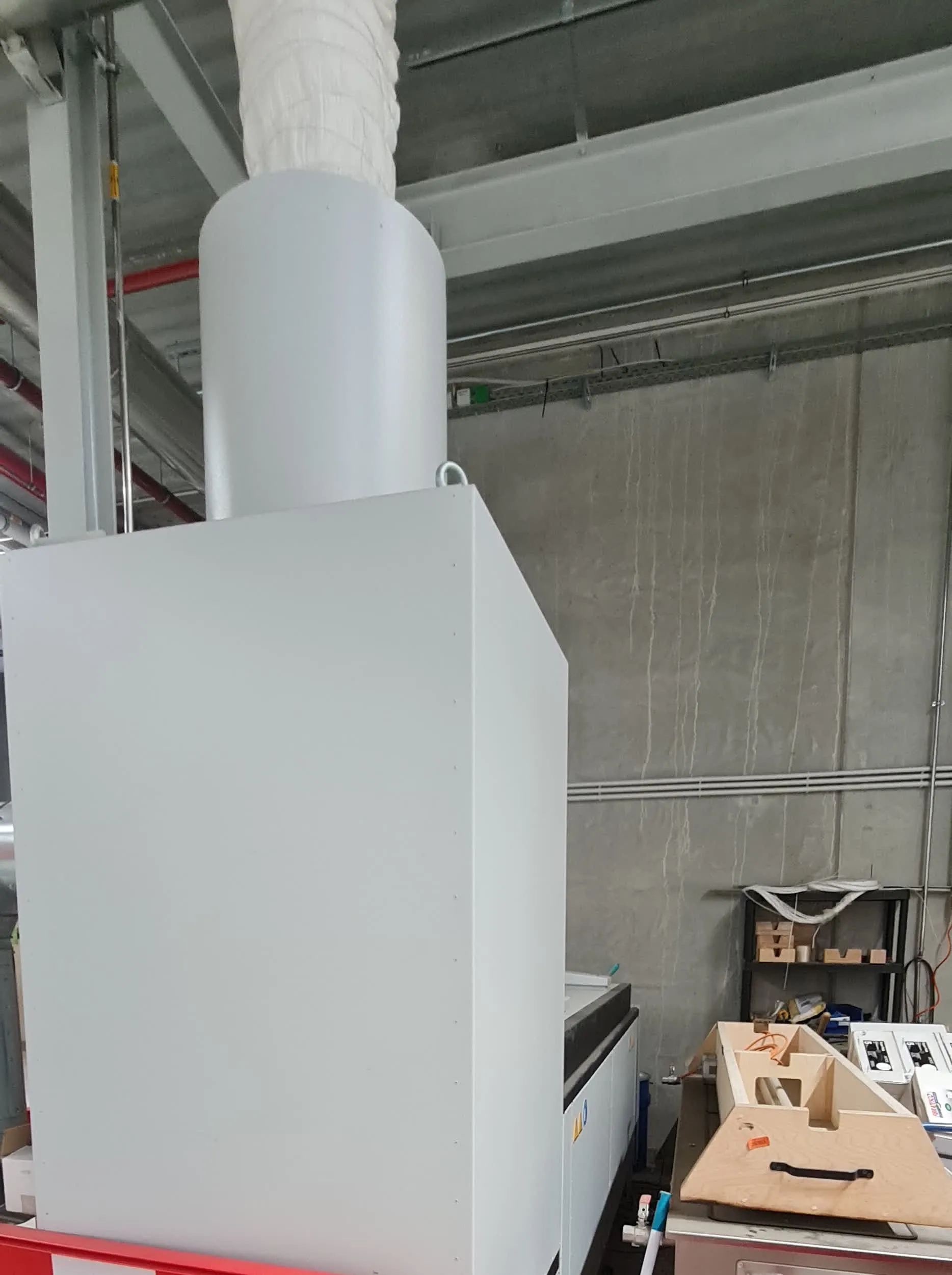 Off-gas extraction unit, warehouse bay in the background